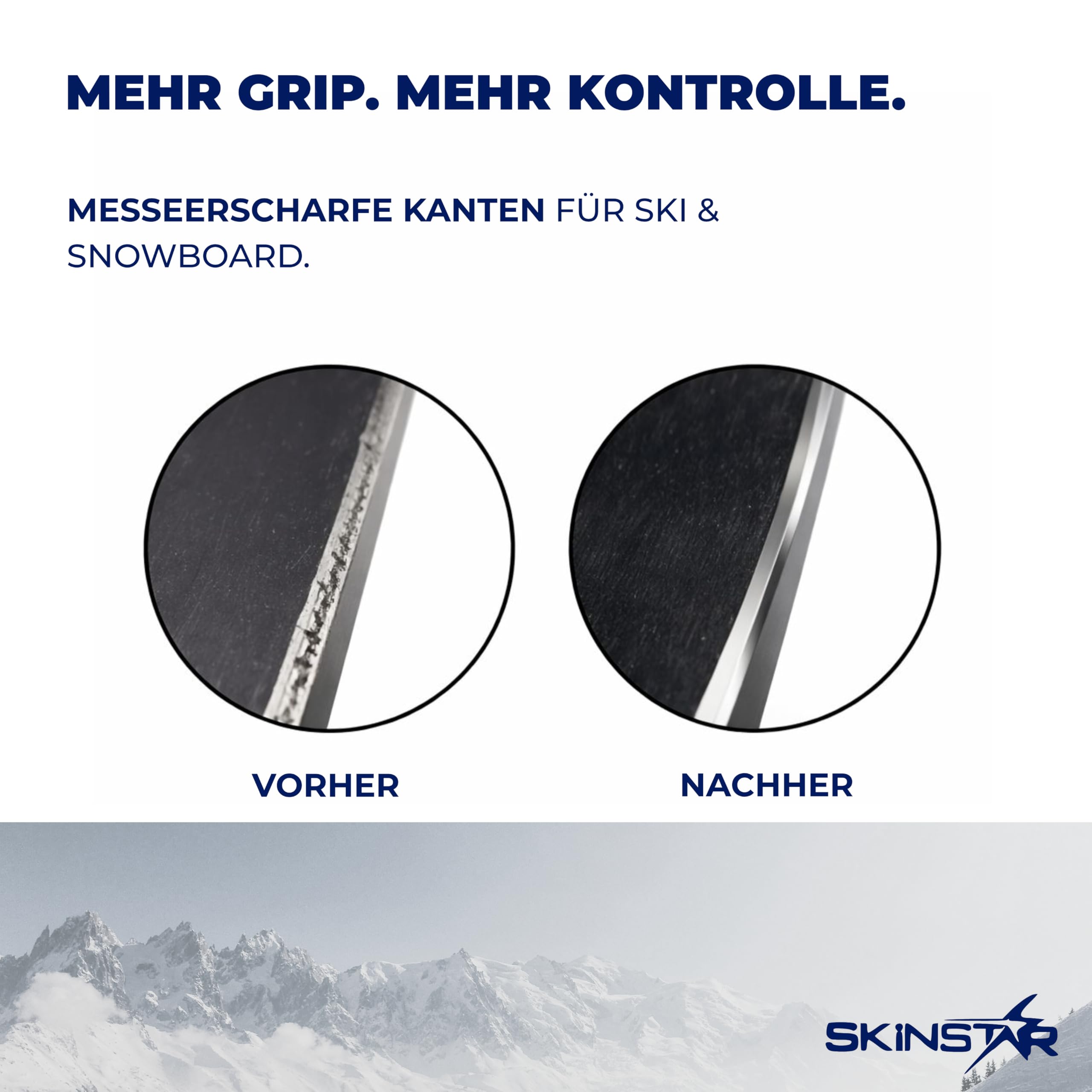 SkinStar Ergo Sharp Profi Edger Kantenschleifer 90-85 | Seitenkantenschleifer Ski & Snowboard | Diamantfeilen Set 4X 240/360/500/1000 | inkl. WC Feile 80mm + Schleifgummi | Made in Italy
