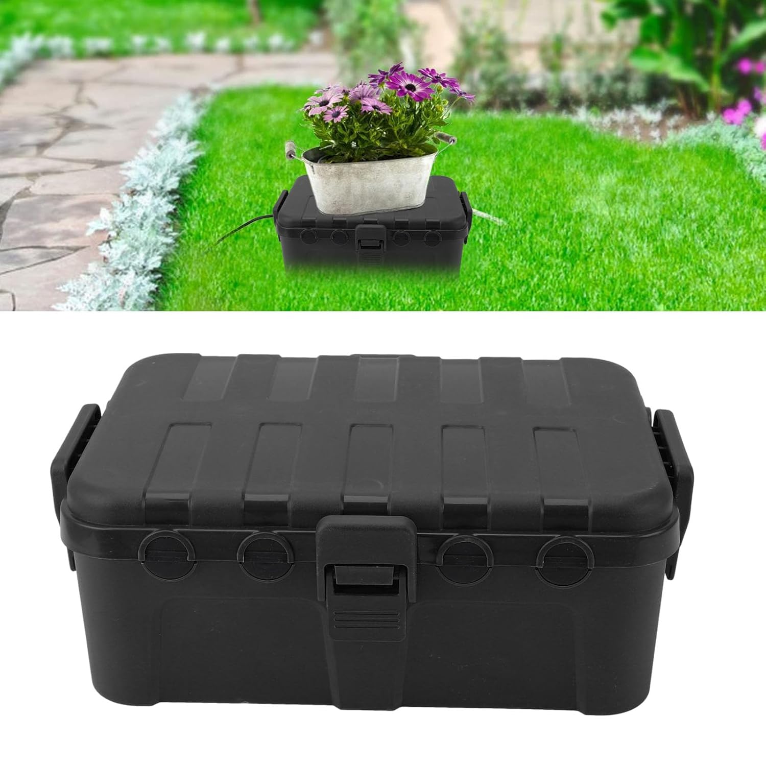 Large Capacity Cord Connection Box Square Power Cord Enclosure Outdoor Electrical Box (Black)