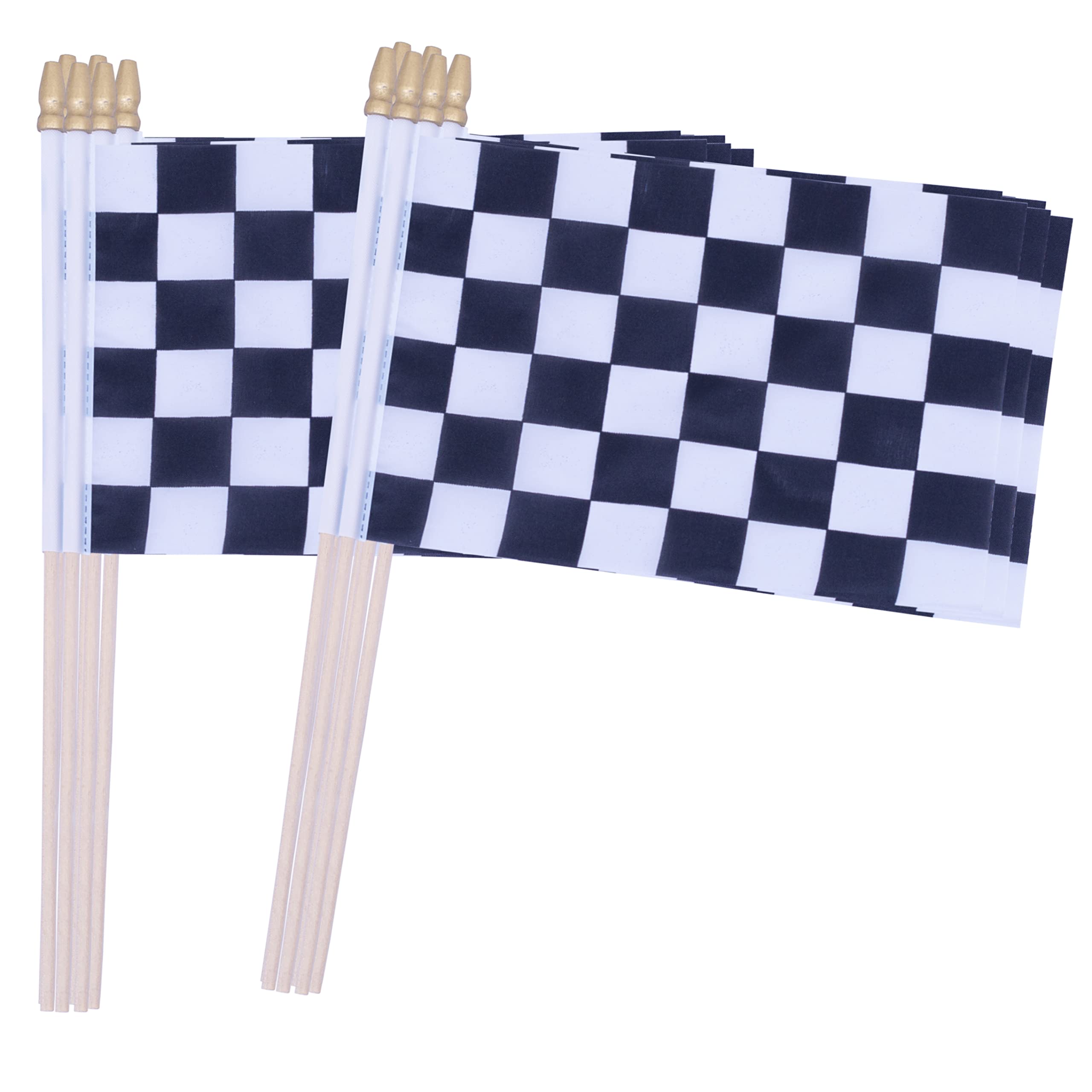 TSMD Checkered Black and White Racing Stick Flag Small Mini Hand Held Race Car Flags Party Decorations, 5x8 Inch,12 Pack