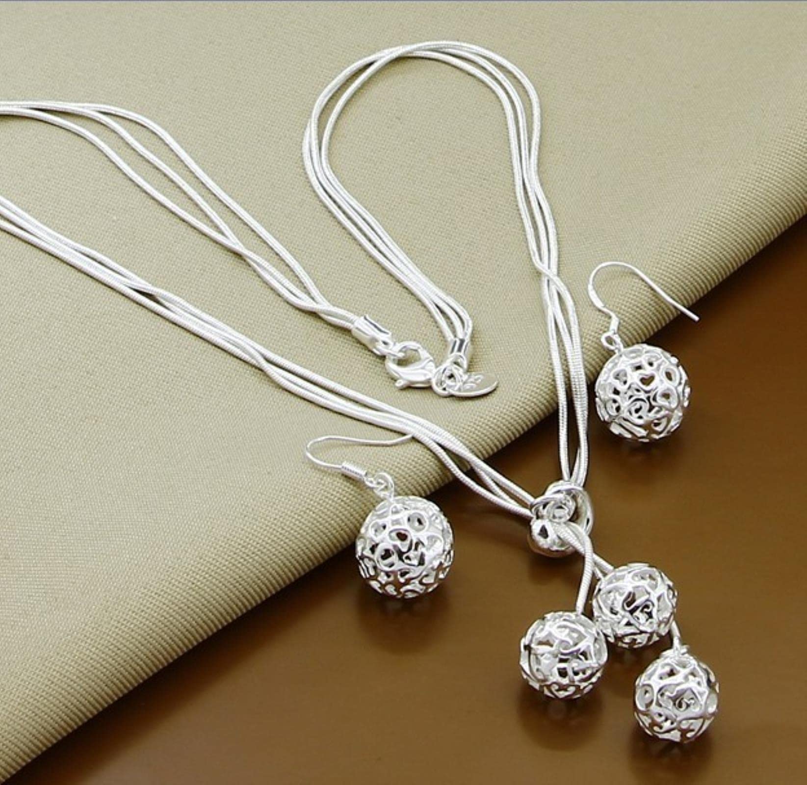 DarryDooly 925 Sterling Silver Jewelry Sets Simple Fashion Insect Moon Round Ball Necklace Earrings Sets For Woman Gift