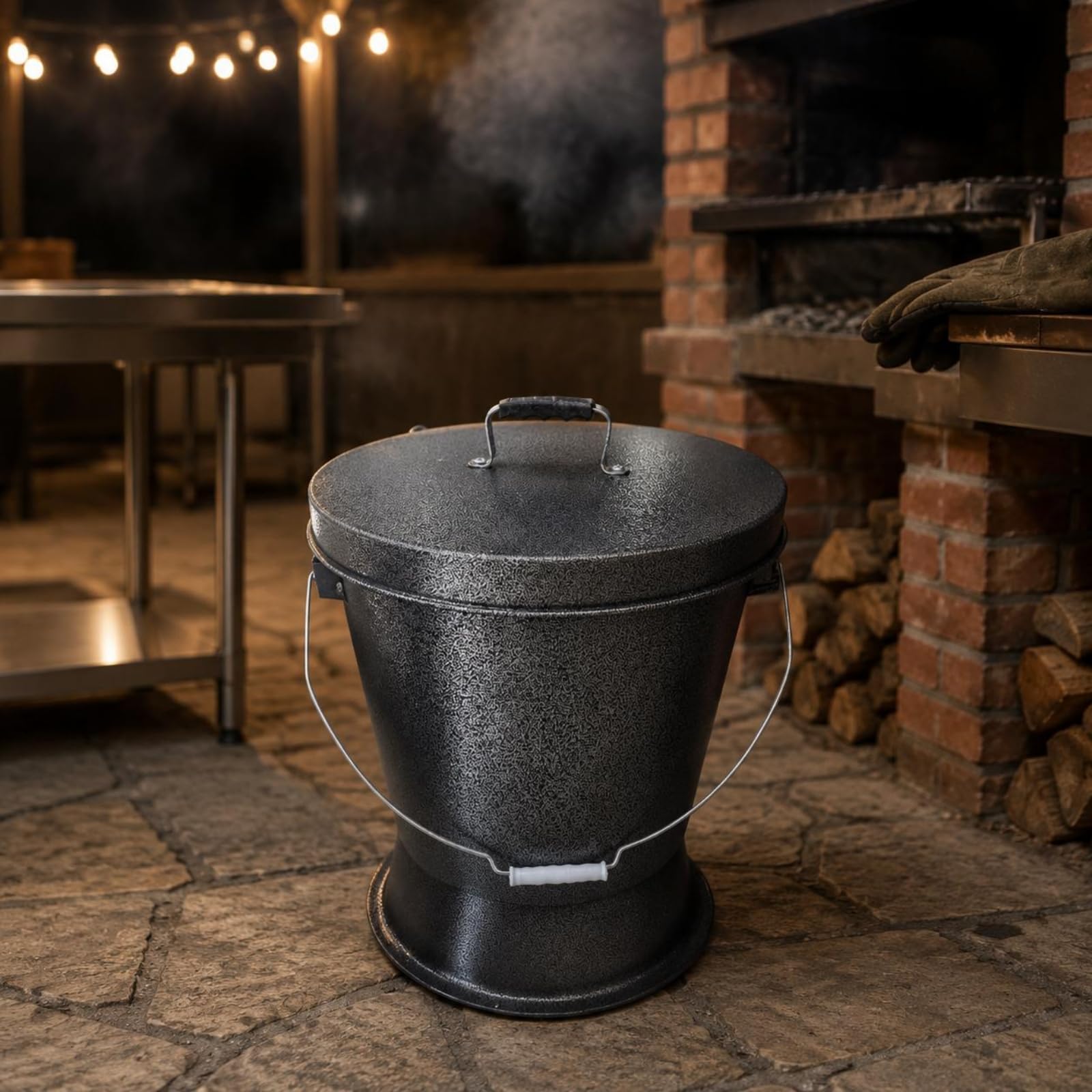 Qianly Contenitore Carbone Sigillato Robusto Secchio Cenere con Coperchio Facile da Pulire Secchio in Metallo con Coperchio per Ristoratori, Ristorante, Portatile