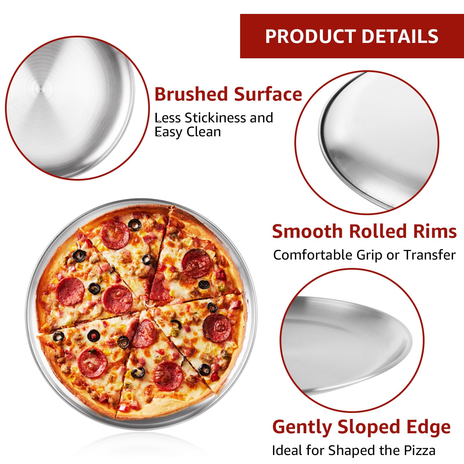 8 sartenes de acero inoxidable para pizza, de 8 pulgadas, redondas, para hornear y servir, con revestimiento antiadherente, para tartas de pizza, galletas, hornear, servir, aptos para 7