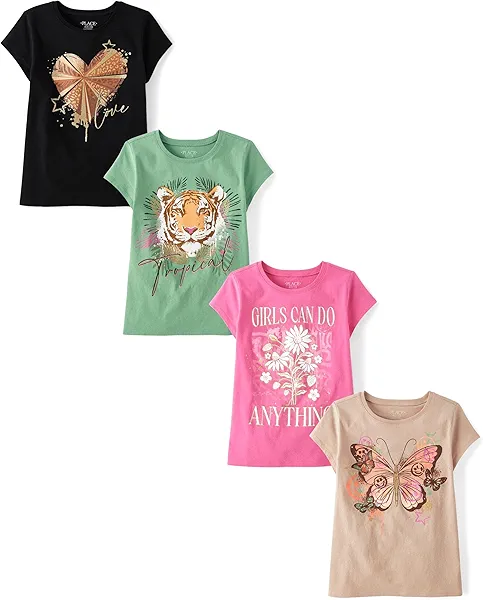 The Children's Place Girls Trends,Icons Short Sleeve Graphic T-Shirts,4 Pack