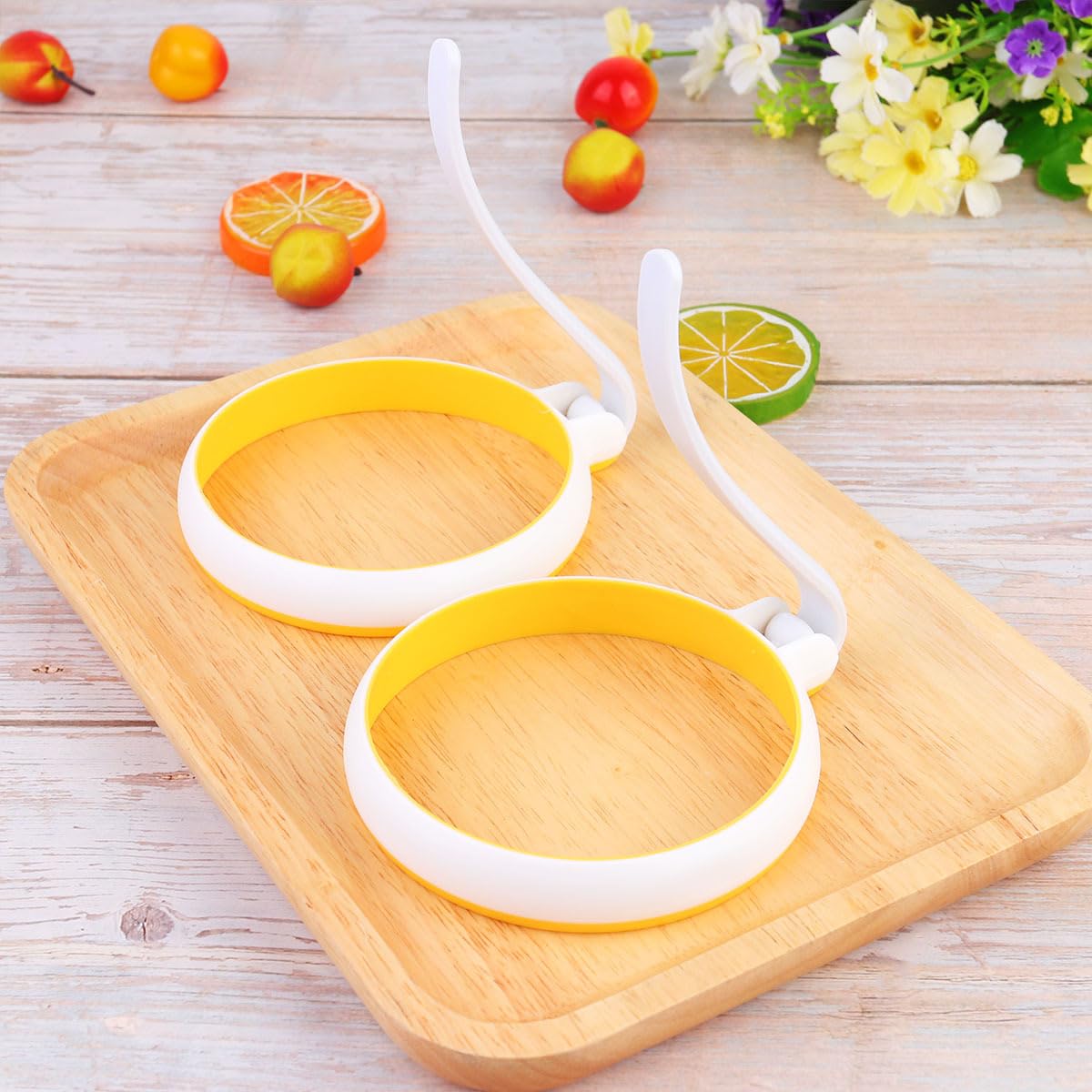 Alipis 2pcs Silicone Egg Ring with Handle, Yellow and White, Round, Non-Stick, Oven Safe, Dishwasher Safe - Image 3