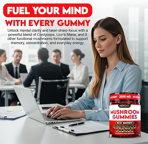 Miniatura 5 de Gomitas de hongos de 2500 mg, mezcla 10 en 1 con melena de león, cordyceps, cola de pavo, reishi, shiitake, chaga, maitake, zinc, vitamina C y B,