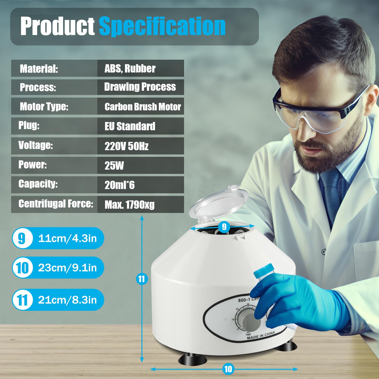 Centrifugadora de laboratorio 220 V 4000 rpm 20 ml centrífuga de mesa con cubierta protectora