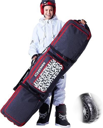 XCMAN Bolsa de snowboard con ruedas, longitud ajustable, extra largaanchaprofunda, impermeable, con varillas de protección 140L