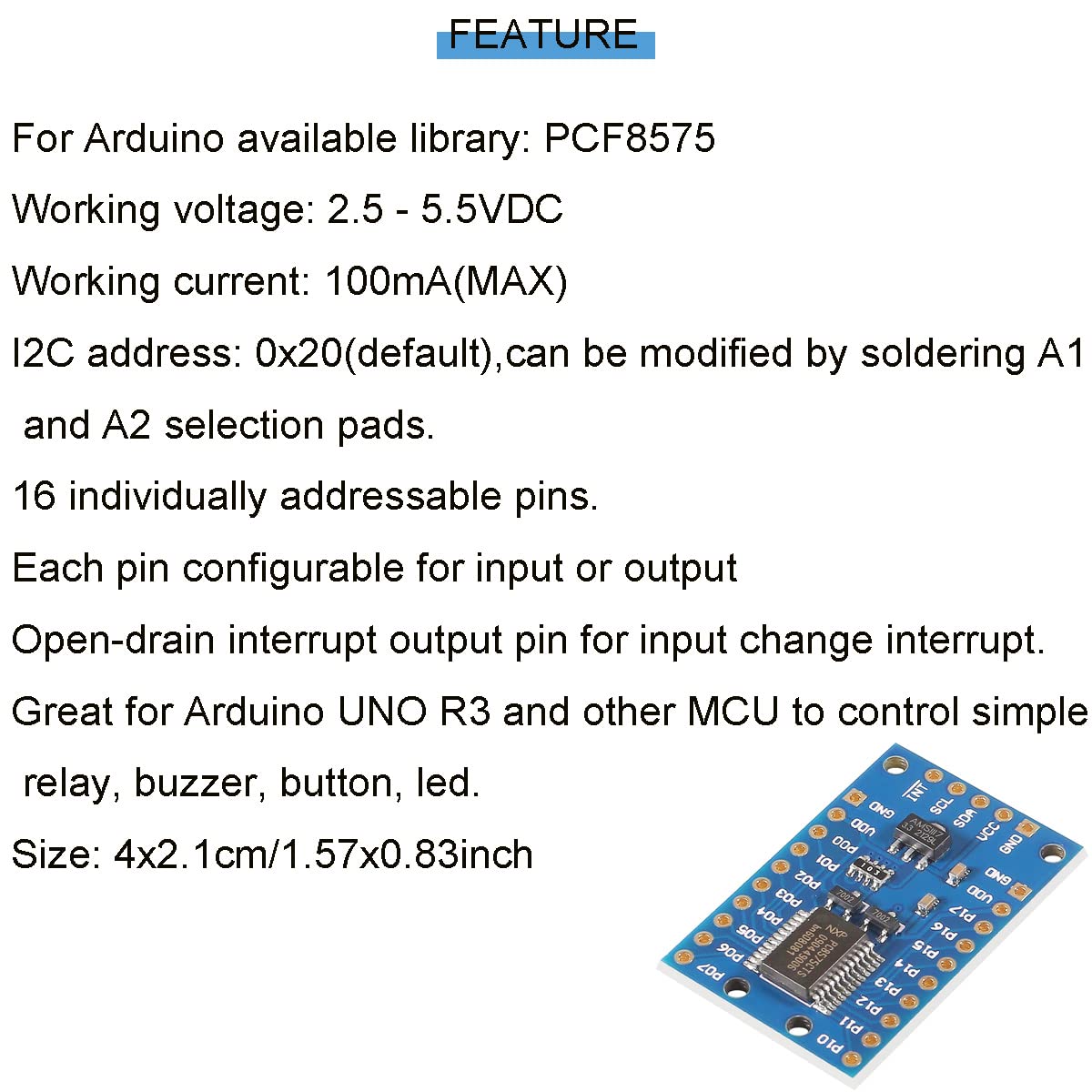 2 pezzi PCF8575 IO Expander Board Module I2C a 16IO Module I/O Extension Shield Module 16 bit SMBus I/O Ports con cavo Dupont per Arduino UNO R3