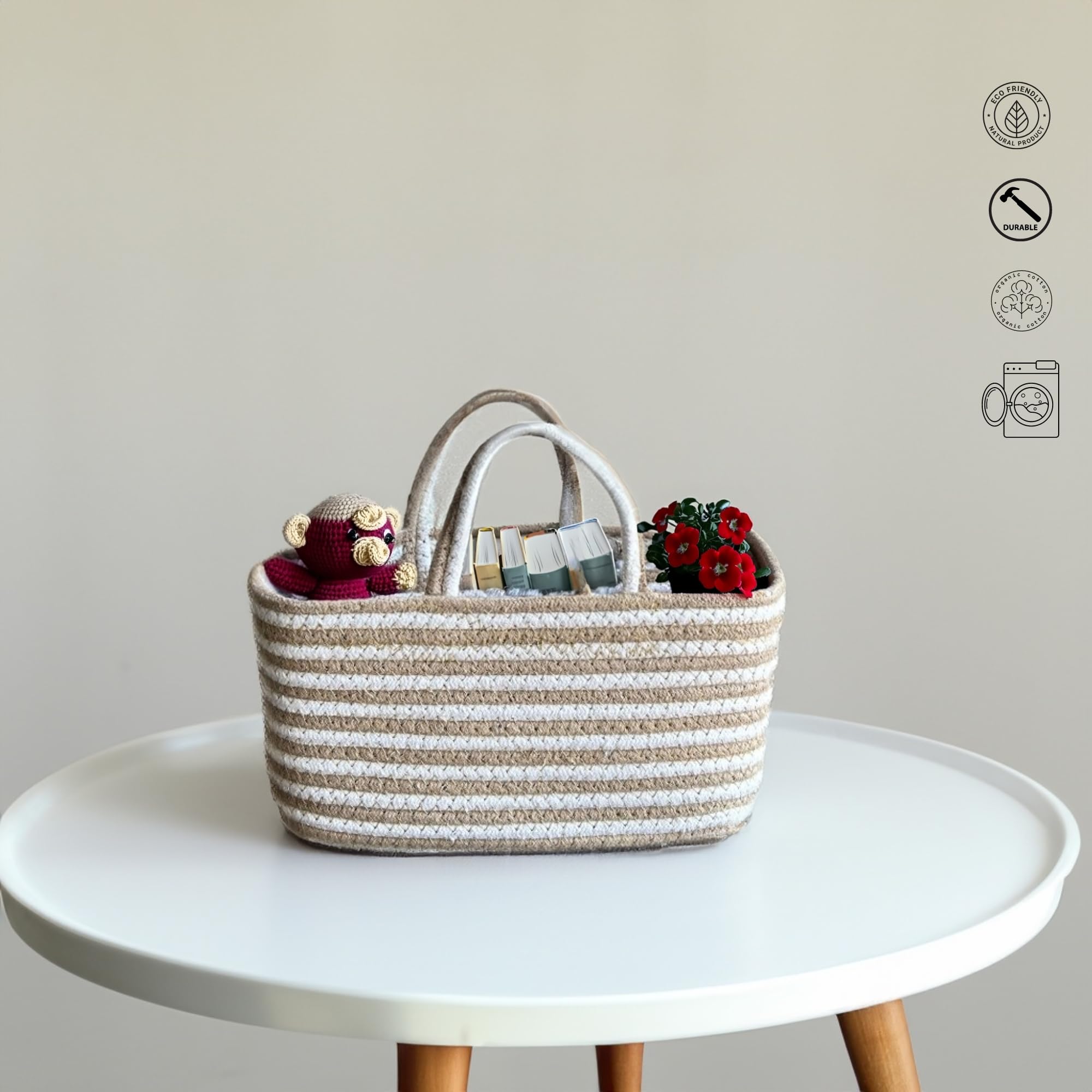 JASMEY HOMES Boho Spiral Storage Basket, Multipurpose Caddy With Handle | Storage Baskets With Handles | Shelf Organizers Basket For Bathroom, Kitchen, Dorm Room, Pantry, Baby Products (White), (B0CZ3C9HYL) Amazon Price History, Amazon Price Tracker