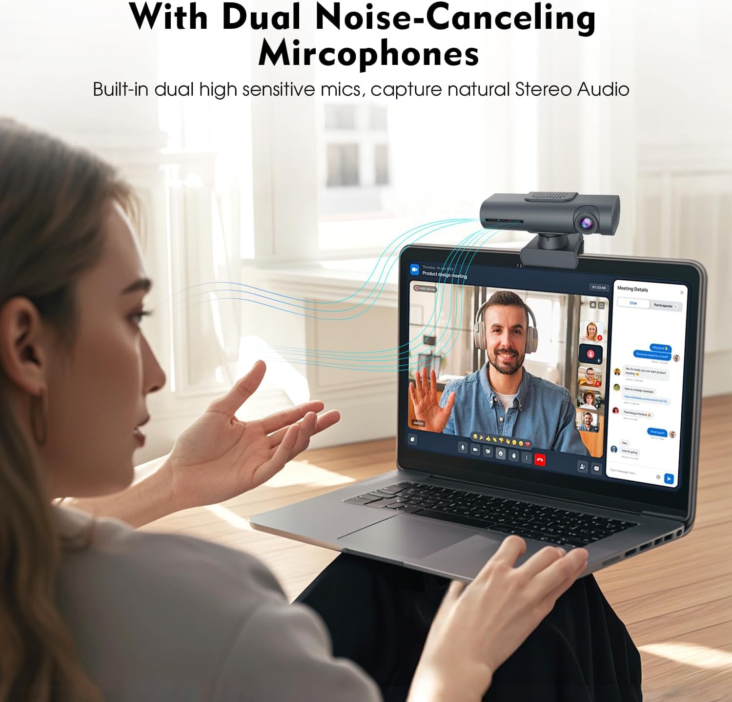TOALLIN 2K Streaming Webcam for PC, AI Tracking PTZ Webcam, Gesture Control, Dual Noise-Canceling Mics, Ultra 95° FOV, USB Web Camera for Desktop/Laptop, Live Streaming, Conferencing, Video Calls