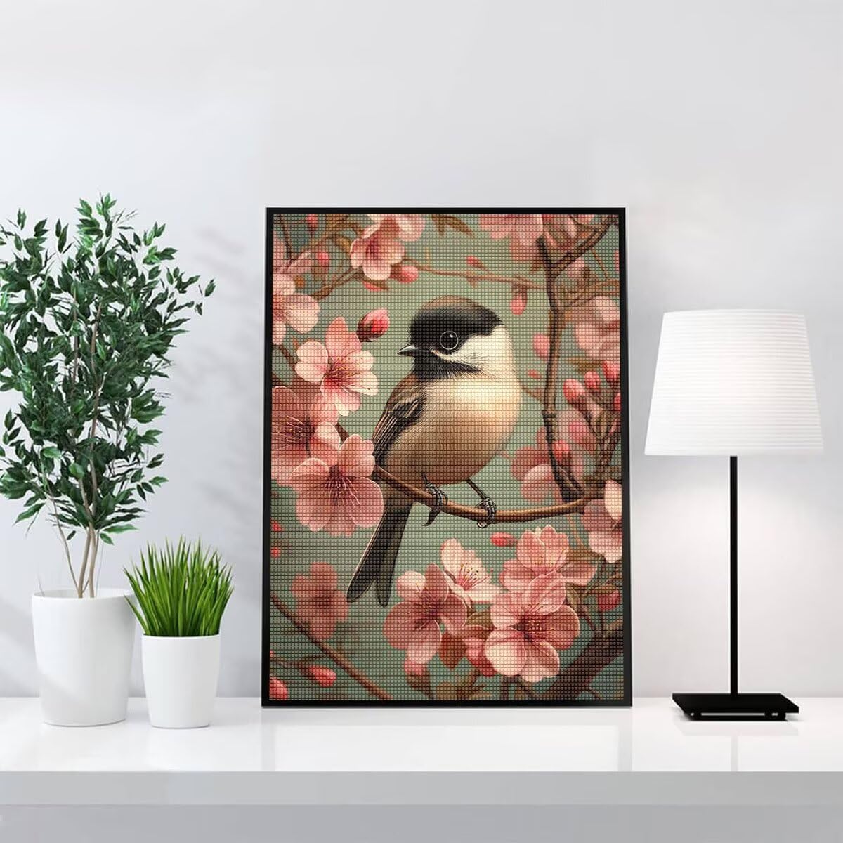 Diamond Painting Kit Completo, Diamond Painting Uccello, 5D Pittura Diamante Kit Manualidades Adultos DIY Diamantini Crystal Art Disegni Ricamo Punto Croce Artigianale, 90x120cm Albero In Fiore j0-861