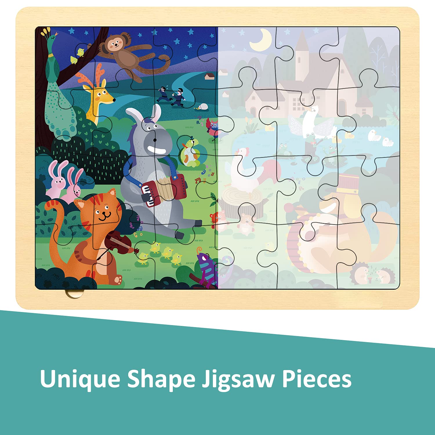 MoinKidz 24 Piece Puzzles for Kids Ages 3-5, Forest Musicians Wooden Jigsaw Puzzle for Toddlers 2 3 4 5 Year Old, Preschool Toddler Puzzles Ages 2-4 with Tray - Image 2