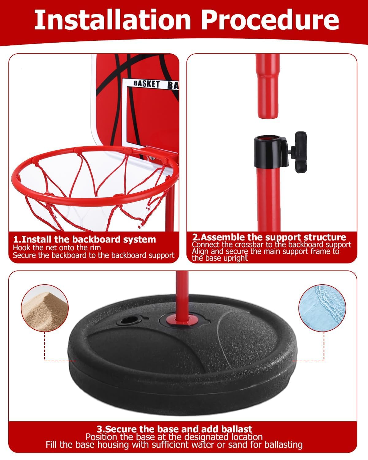 50-150cm Canasta Baloncesto Infantil, Mini Canasta Baloncesto Habitacion con 4 Pelotas De Daloncesto y Bomba, Ajustable Aro De para Interior y Exterior,Mini Juguetes Deportivos