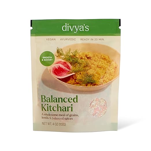 Divya's Balanced Kitchari, Smooth & Savory, One-Pot Ayurvedic Meal with Grains, Lentils, & Spices, Healthy & Nourishing Plant-Based Meal, Vegan, Non-GMO, Gluten Free, Organic, Family Size - 4 Meals