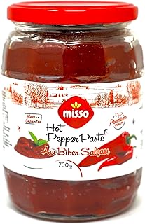 Misso Chili Hot Pepper Sauces Paste - Mild - Chili Red Pepper Sauce - Red Pepper Paste Hot Chili in Glass Jar - Tatli Biber Salcasi Cam Kavanoz 700g / 24.7 oz (Chili Hot Pepper Paste Sauces) Misso Hot Red Pepper Sauce Red Pepper Paste Hot in Glass Jar - Chili Pepper Paste - Pasta Sauce - Hot Sauce - In Healthy Glass Jar - Aci biber salcasi cam kavanoz 700g / 24.7 oz (1 Pack)