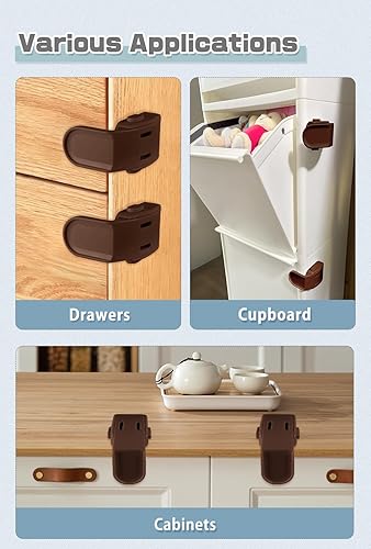 Miniatura 2 de Maveek Paquete de 4 cerraduras de cajón a prueba de bebés, cierres de seguridad de esquina para armarios, aparadores, cajones de cocina y baño, a