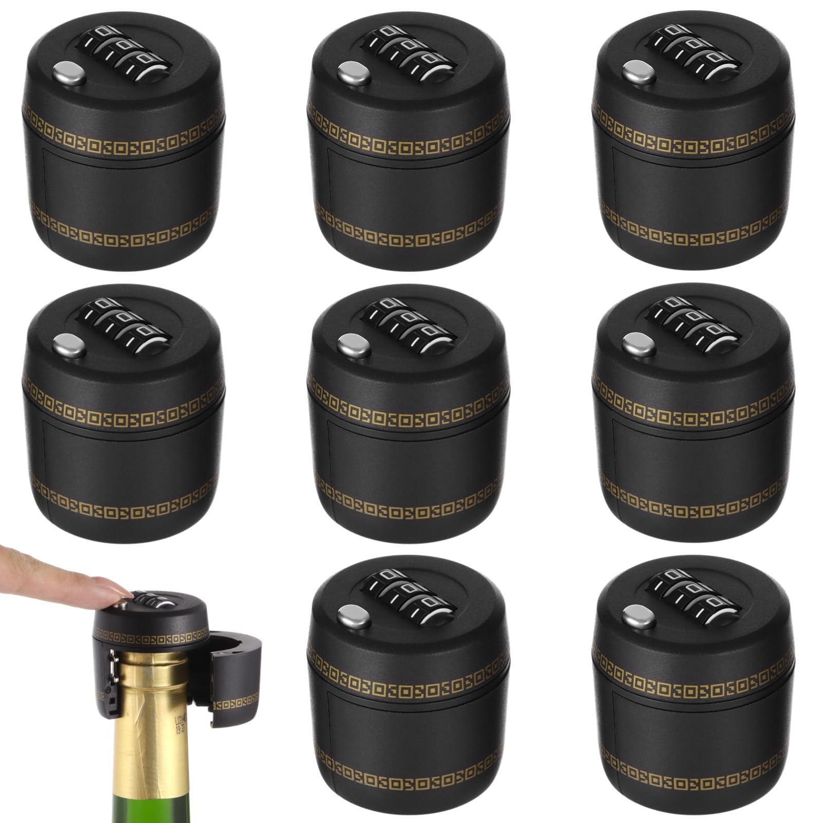 Lot de 8 verrous à combinaison pour bouteille de vin – Bouchons de bouteille de whisky réutilisables avec code à 3 chiffres, bouchons de sécurité en plastique pour bouteilles de vin/liqueur (convient