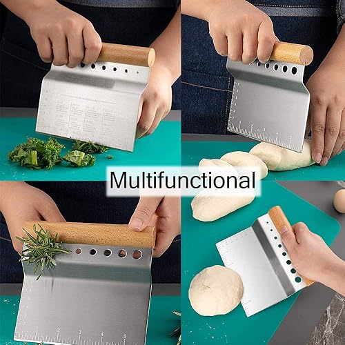 Miniatura 5 de Raspador de masa de 8 agujeros, acero inoxidable con pelador de hierbas, herramienta de cocina multiusos, para pasteles, cortador de pizza,