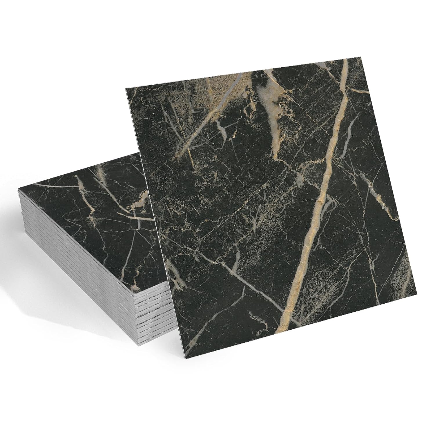 20 Pack Black Marble Peel and Stick Floor Tile Self Adhesive Vinyl Flooring Tile Sticker Waterproof Stick on Floor Tiles Marble Tiles 12x12 inch Garage Floor Kitchen Laundry Room Bathroom