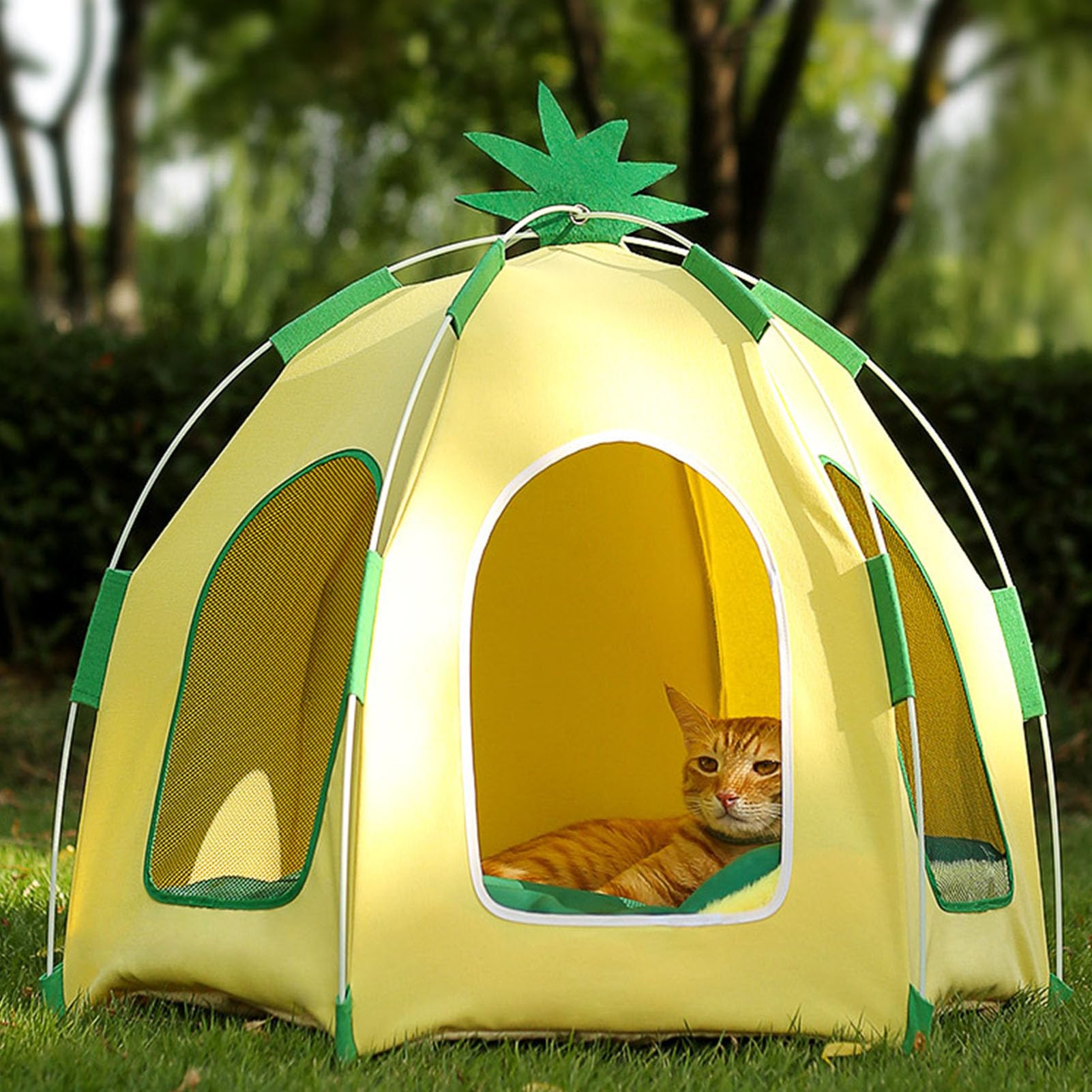 Lit pour Chat Lit pour Chaton Tente pour Chat, Lit pour Animal de Compagnie Triangle Igloo Confortable et Pliable, Maison de Grotte pour Chat en Forme d'ananas avec Coussin Amovible