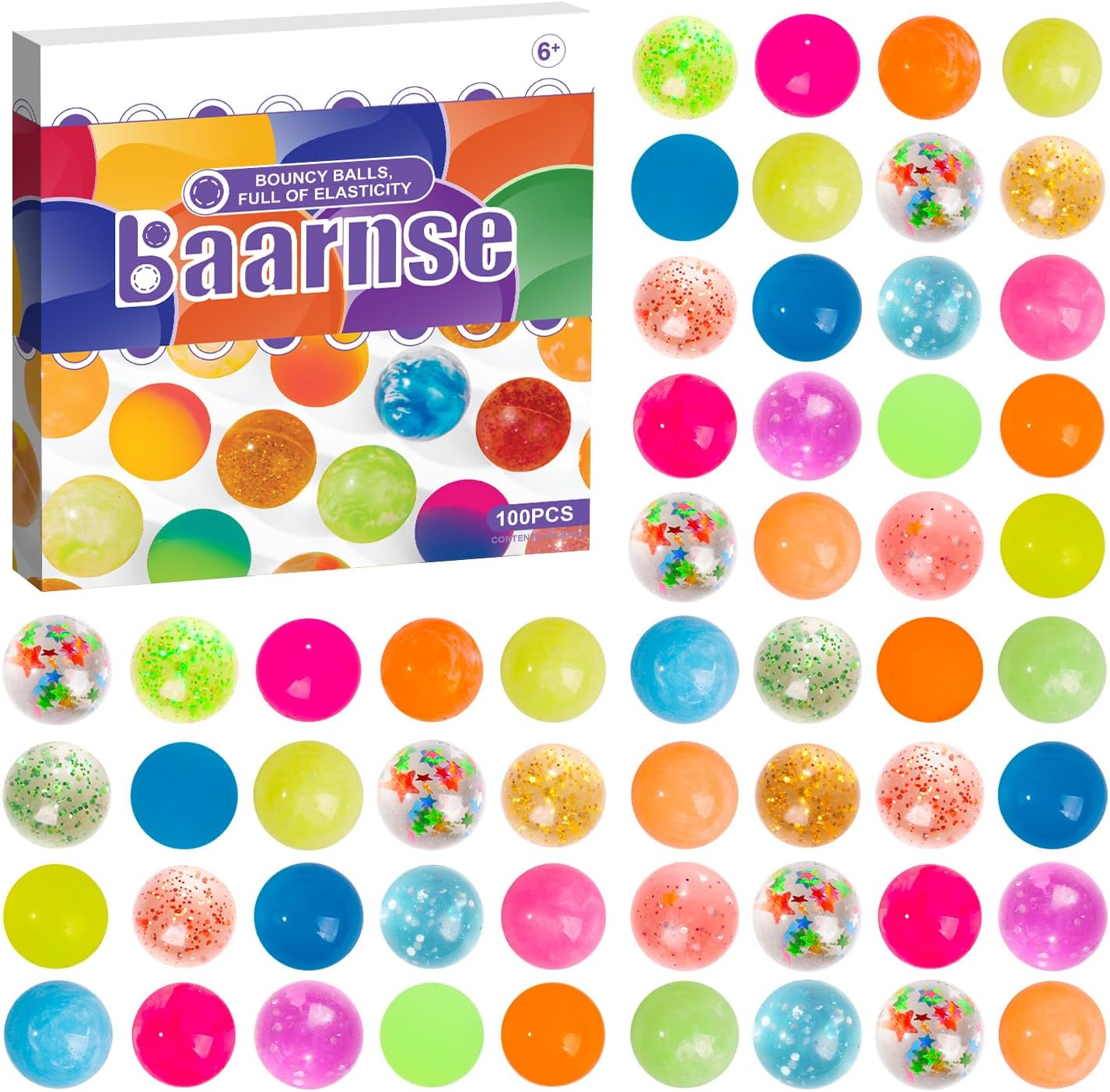 100PCS Colorful Small Bouncy Balls Bulk with Gift Box Mixed Colors Mini Bounce Bouncy Balls for Kids Party Favors, Carnival Prizes, Birthdays Gift, Easter Gifts (18 mm/ 0.71 Inch)