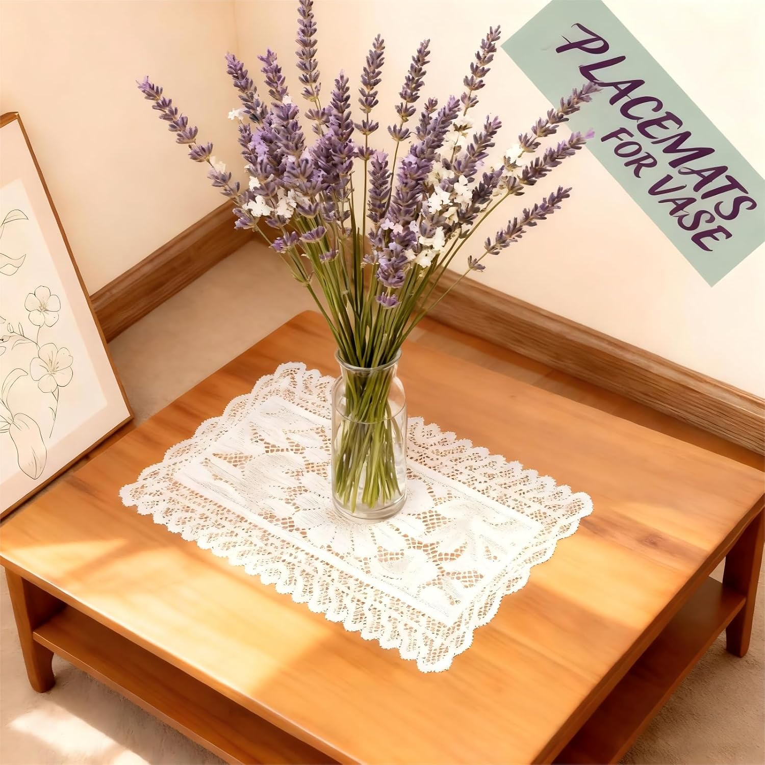 Mimorou 長方形レースプレースマット 8枚 テーブル用 12 x 18インチ 刺繍入りレース ドイリー テーブルマット ヴィン