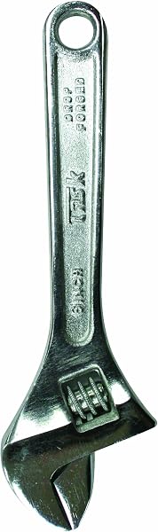 The Task Tools T7908 8-inch adjustable wrench, featuring a polished alloy steel finish, ready for various home improvement tasks.