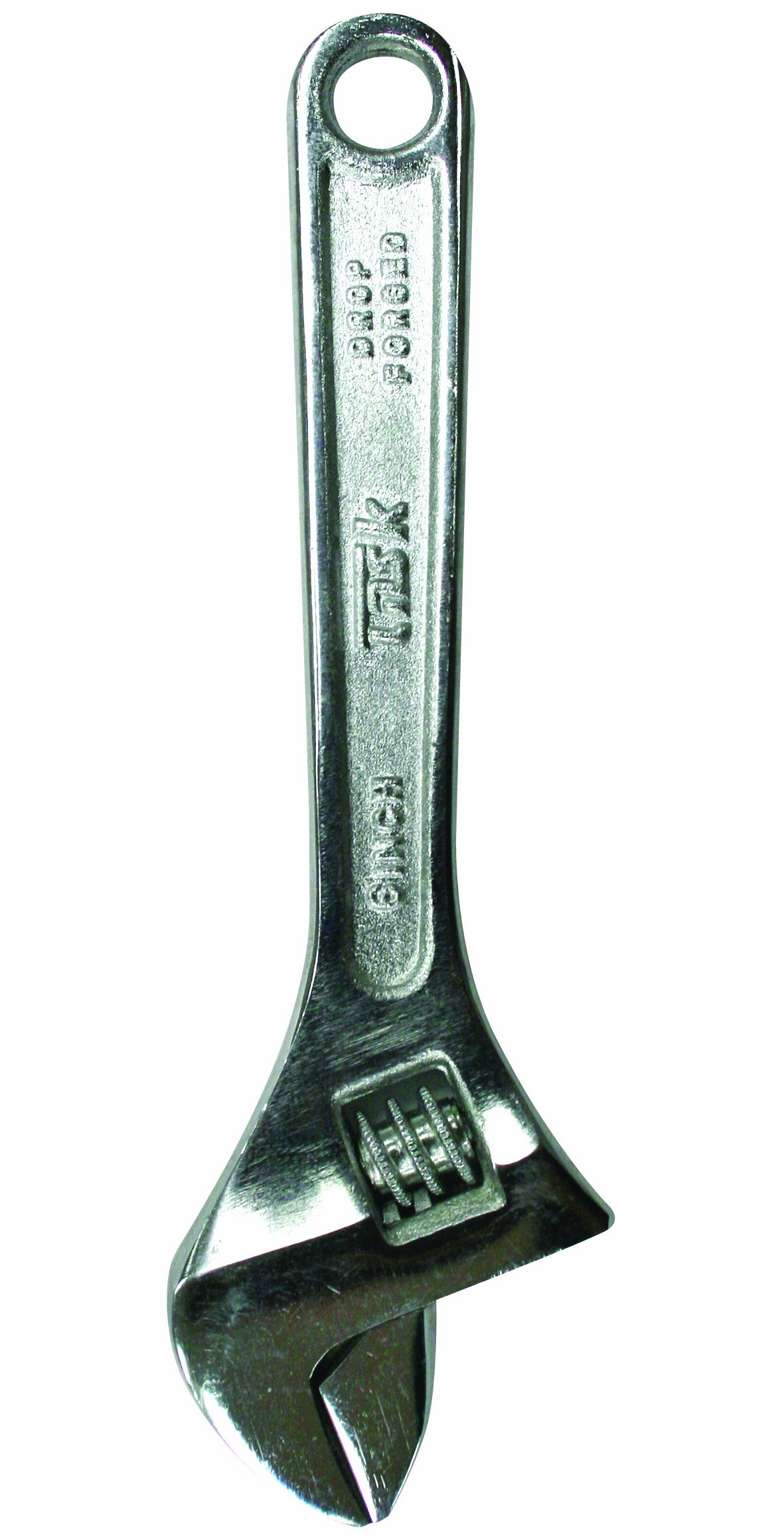 The Task Tools T7908 8-inch adjustable wrench, featuring a polished alloy steel finish, ready for various home improvement tasks.