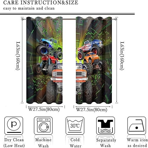 Miniatura 2 de Cortinas opacas ultra suaves de alta calidad con estampado de camiones monstruo de caricaturas, con aislamiento térmico para dormitorio, reducción