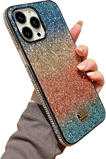 for Samsung Galaxy S23 Bling Case Luxury Design for Women Girls Cute Shiny Bling Glitter Sparkle Rainbow Gradient Rhinestone Diamond Soft Phone Protective Cover,Gold