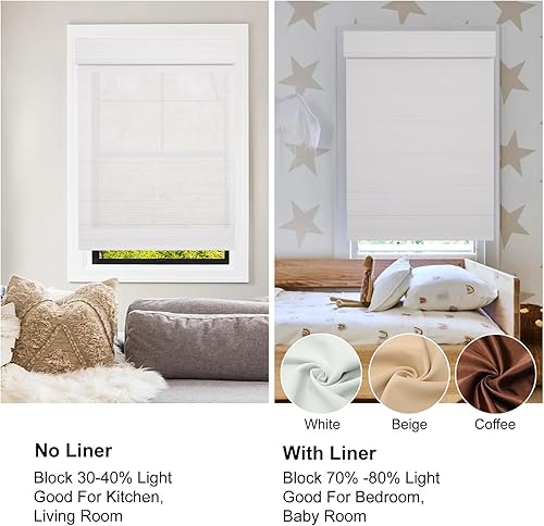 Miniatura 5 de Windowlady Persianas romanas de bambú, persianas de madera tejidas a medida, inalámbricas blancas, filtran la luz, cortinas de bambú natural para