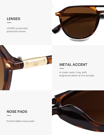 SOJOS Retro Polarized Aviator Sunglasses for Women Men,Trendy Square Shades UV400 Protection SJ2605