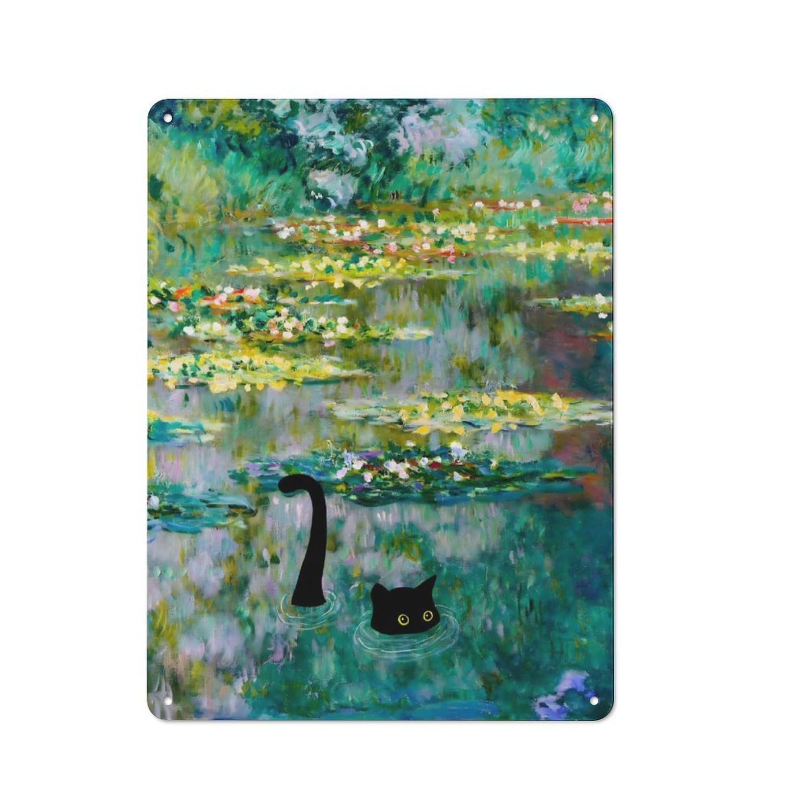 Junmoney Cat Waterlilies Monet Retro Metal Wall Sign 40X30cm With For Garage Wall, A Decorative Metal Sign For Garages And Workshops