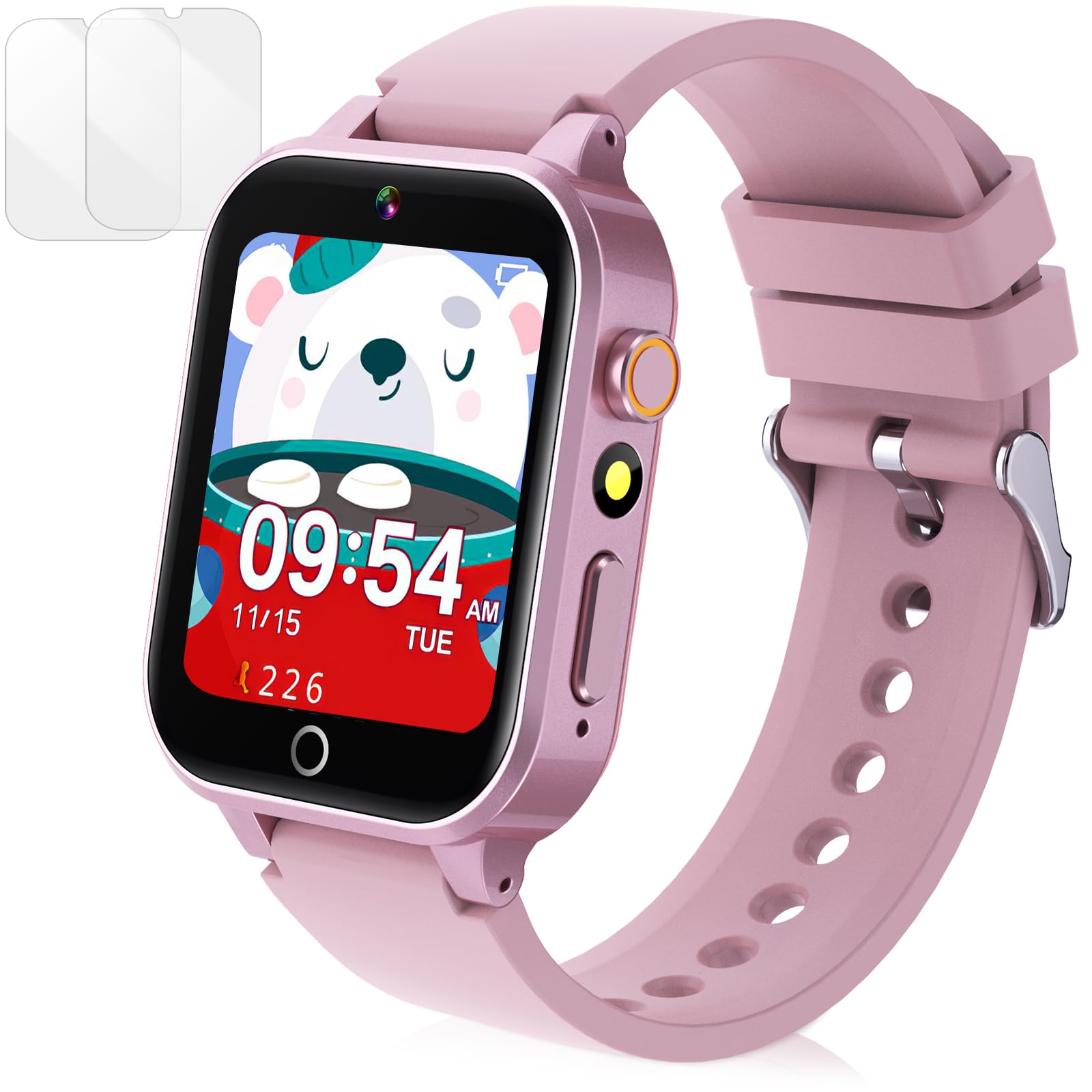Kids Smart Watch with Camera, Video, Music Player, Alarm Clock, Stopwatch, Calendar, Pedometer, 1.54'' HD Touchscreen, Shockproof, IP68 Waterproof for Girls Boys 6-12 Years Old (Pink)-image-12