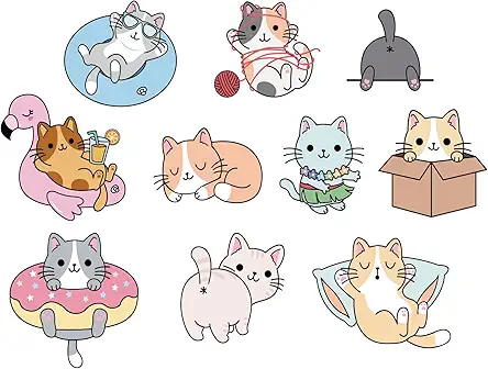 SUPERDANT Cartoon Cats Wall Stickers 10 Styles Colorful...