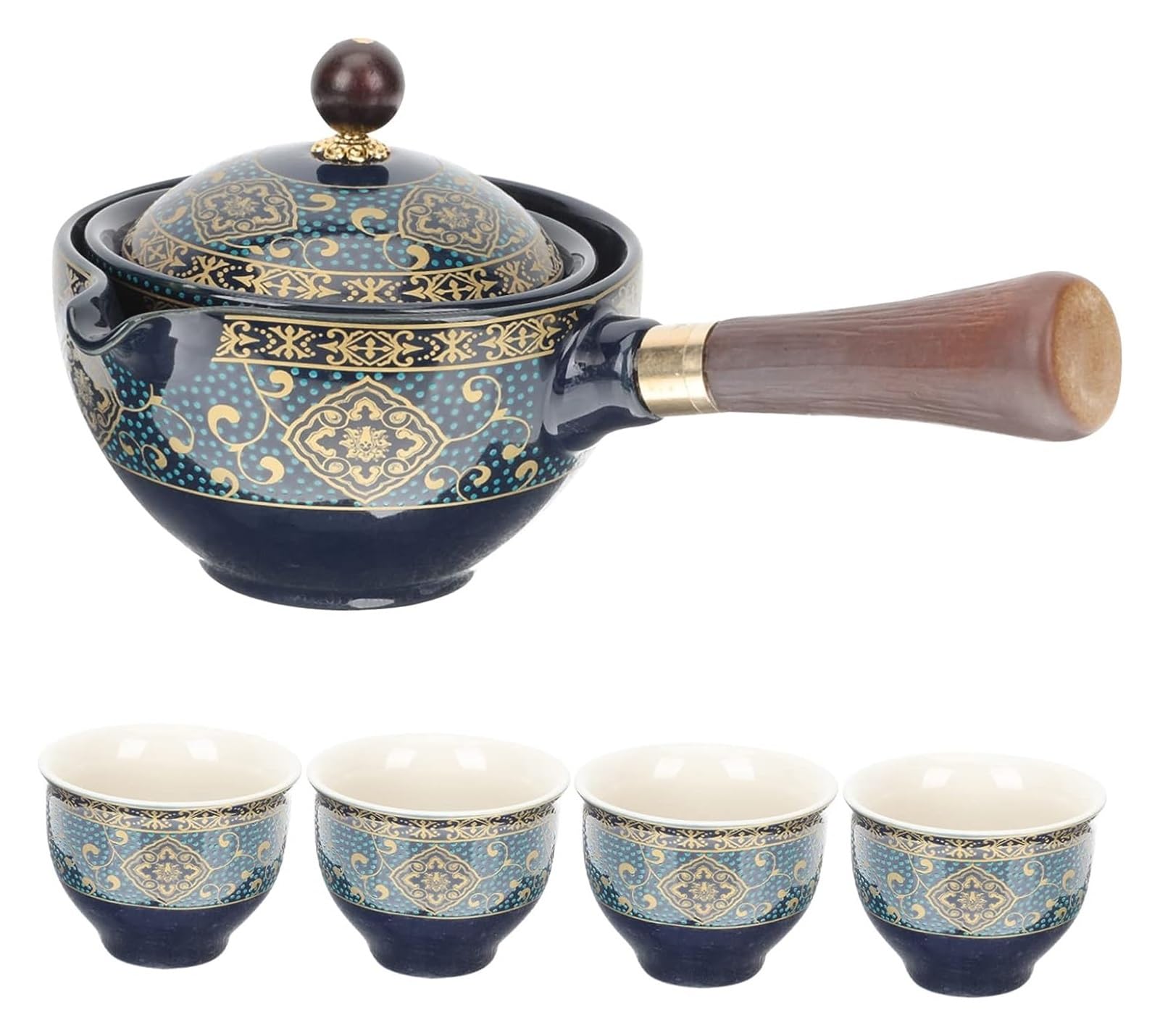 Czajnik, Ceramiczny zestaw do herbaty Obrotowy zaparzacz Garnek i filiżanki z luźnymi liśćmi Wielokolorowy 5 sztuk 17 x 10, cm(Blue)