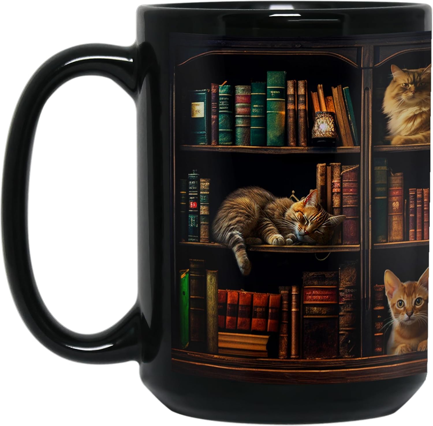 Cat Book Mug Book Lovers Gifts for Readers - Books Lover Bookish Gifts for Bookworm Women - Library Bookshelf Mug - Best Gift for Cat Lover - Reading Writer Women Black Coffee Cup 11oz