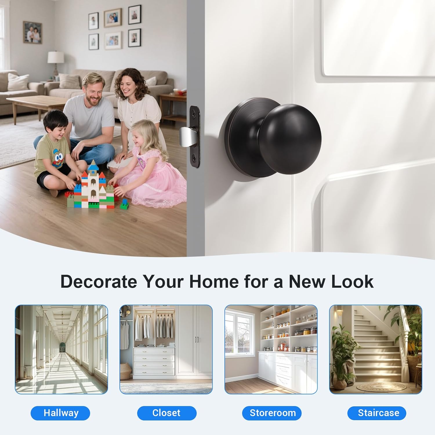 KNOBWELL 1 Pack Passage Door Knob, Classic Interior Door Knobs, Oil Rubbed Bronze Closet Door Knob, Durable Use