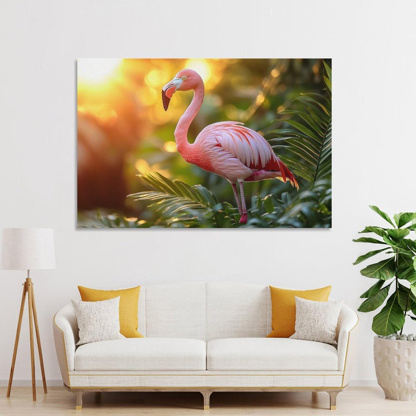 Junmoney Pink Flamingo in Tropical Setting Home Decor Wall Art 20x30inch(50x75cm), for Small Homes, Bedrooms Or Open Spaces, An Easy Choice for New Home Styling