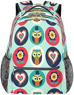 Mochilas escolares de coruja para meninas, estudantes, resistente à água, mochila escolar de viagem com coração de coruja para mulheres/homens, mochilas universitárias, Multi, Medium