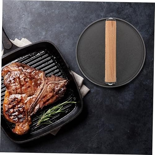 Miniatura 9 de DOITOOL Prensa de hamburguesa de hierro fundido para parrilla redonda para plancha superficie antiadherente, mango de madera 17.5 x 7 pulgadas