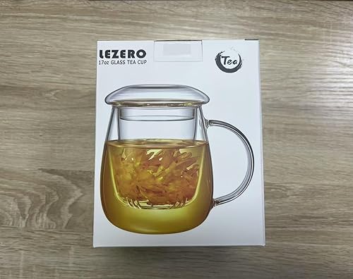 Vista 25 de Lezero Tazas de té de vidrio con infusor y kit de tapa, taza de té resistente al calor con filtro para preparar té de hojas sueltas y florecientes