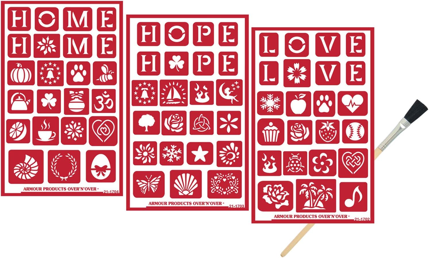 Reusable Glass Etching Stencils - Etch Stencil Set with Hope, Love, Home Theme with Assorted Designs - Includes Brush, Total 4 Items