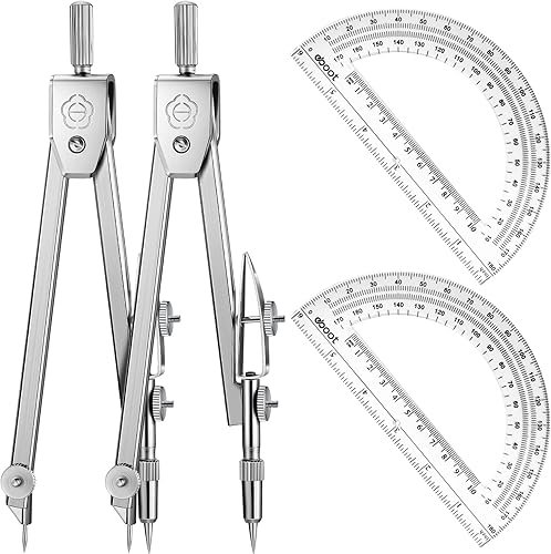 Miniatura 2 de Zonon Juego de 2 transportadores y brújulas, juego de matemáticas geométricas para estudiantes, brújula de dibujo y transportadores de brazo