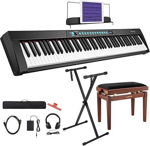 Starfavor Teclado de piano de 88 teclas y banco de piano de madera Starfavor ajustable