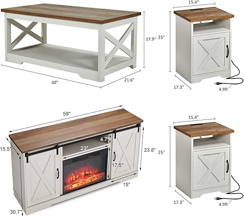 Miniatura 5 de AMERLIFE Juego de 5 piezas de mesa de estilo granja incluye soporte para televisión junto a la chimenea, mesa de café y dos mesas auxiliares