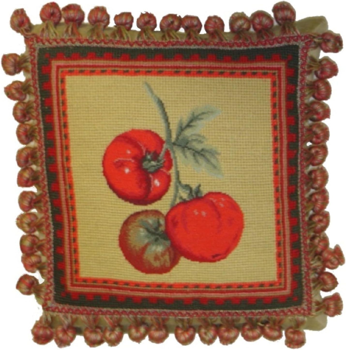 Handmade Wool Needlepoint Throw Pillow Cover 11x15 - Vintage French Country Decorative Cushion Cover for Couch, Bed, and Spring Home Deco