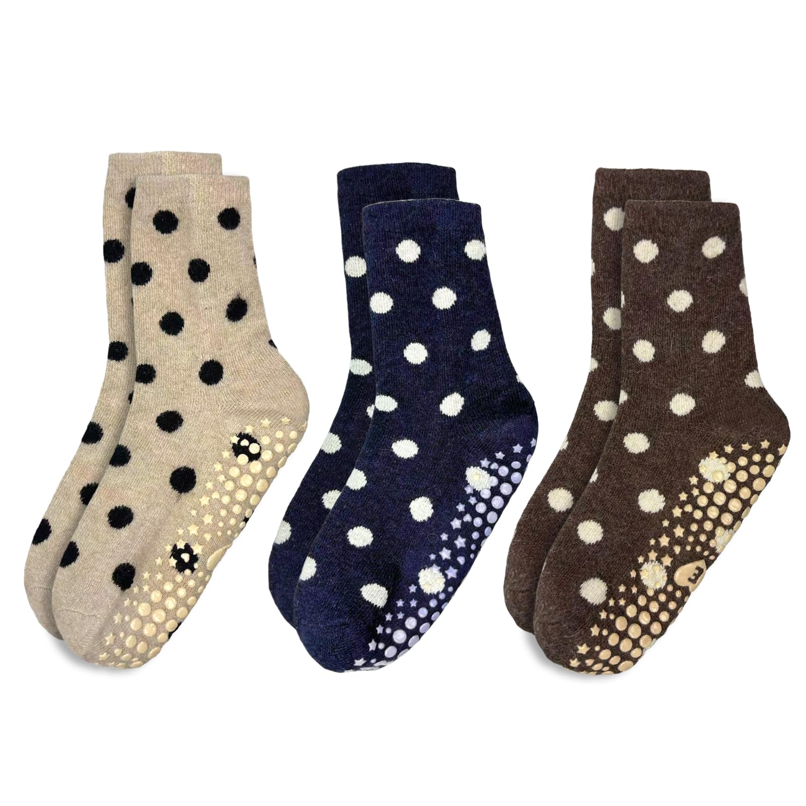 Cute Polka Dot Yoga Socks for Women – 3 Pairs Non Slip Grip Pilates Barre Socks, Cozy Crew Style, US Size 5-9