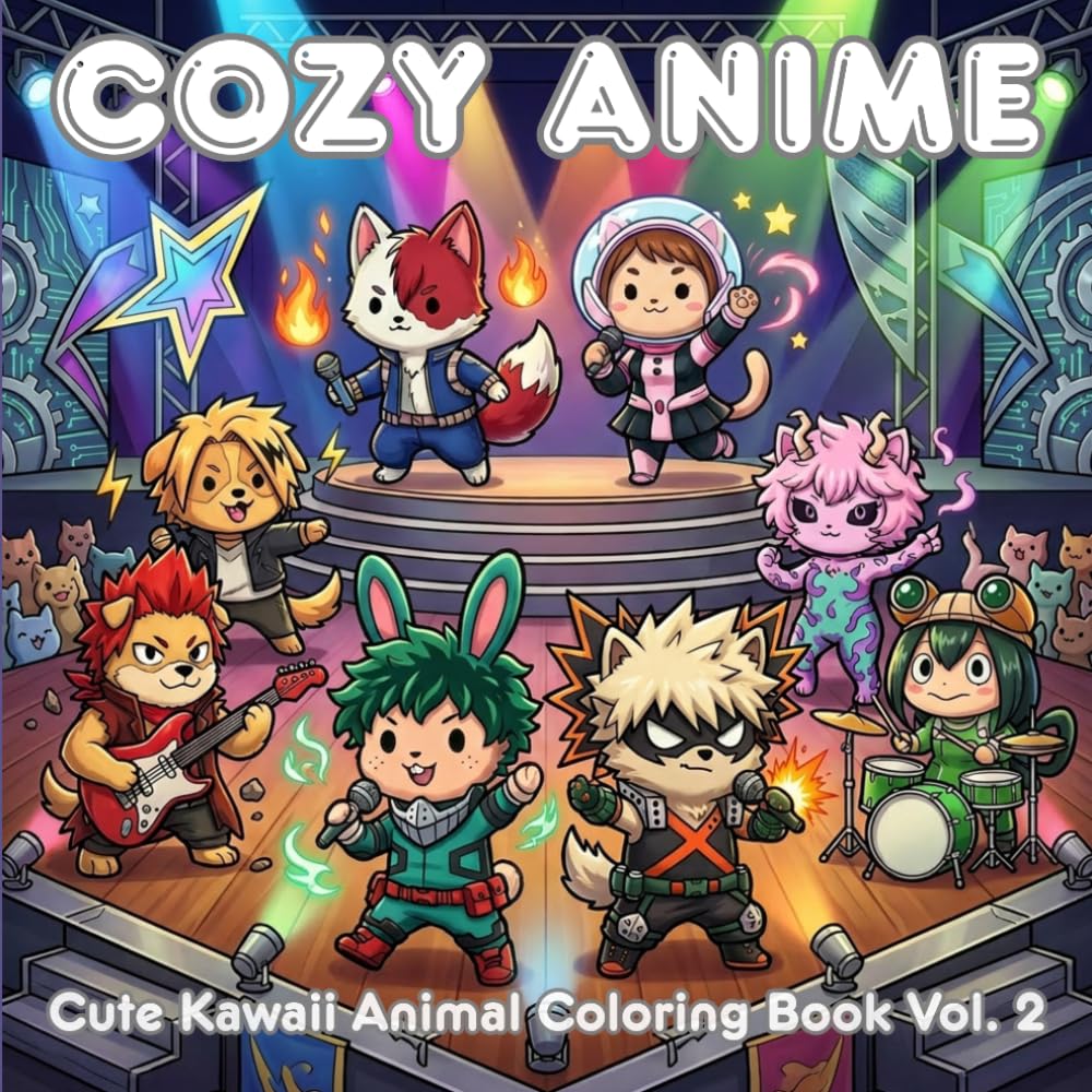 Cozy Anime Coloring Book for Adults: 45 Cute Anime-Inspired Animal Coloring Pages with Cozy Fantasy Vibes for Relaxation and Stress Relief