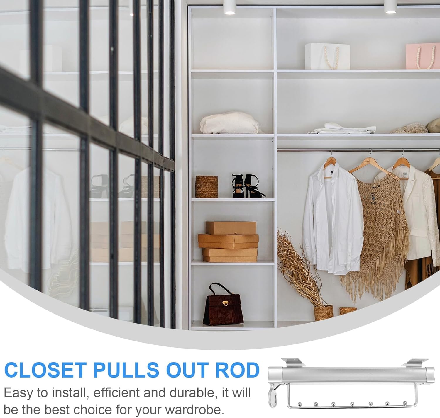 Closet Clothing Rail Dual Rail Extendable Top Mount Hanging Rod for Wardrobe Organizer Storage